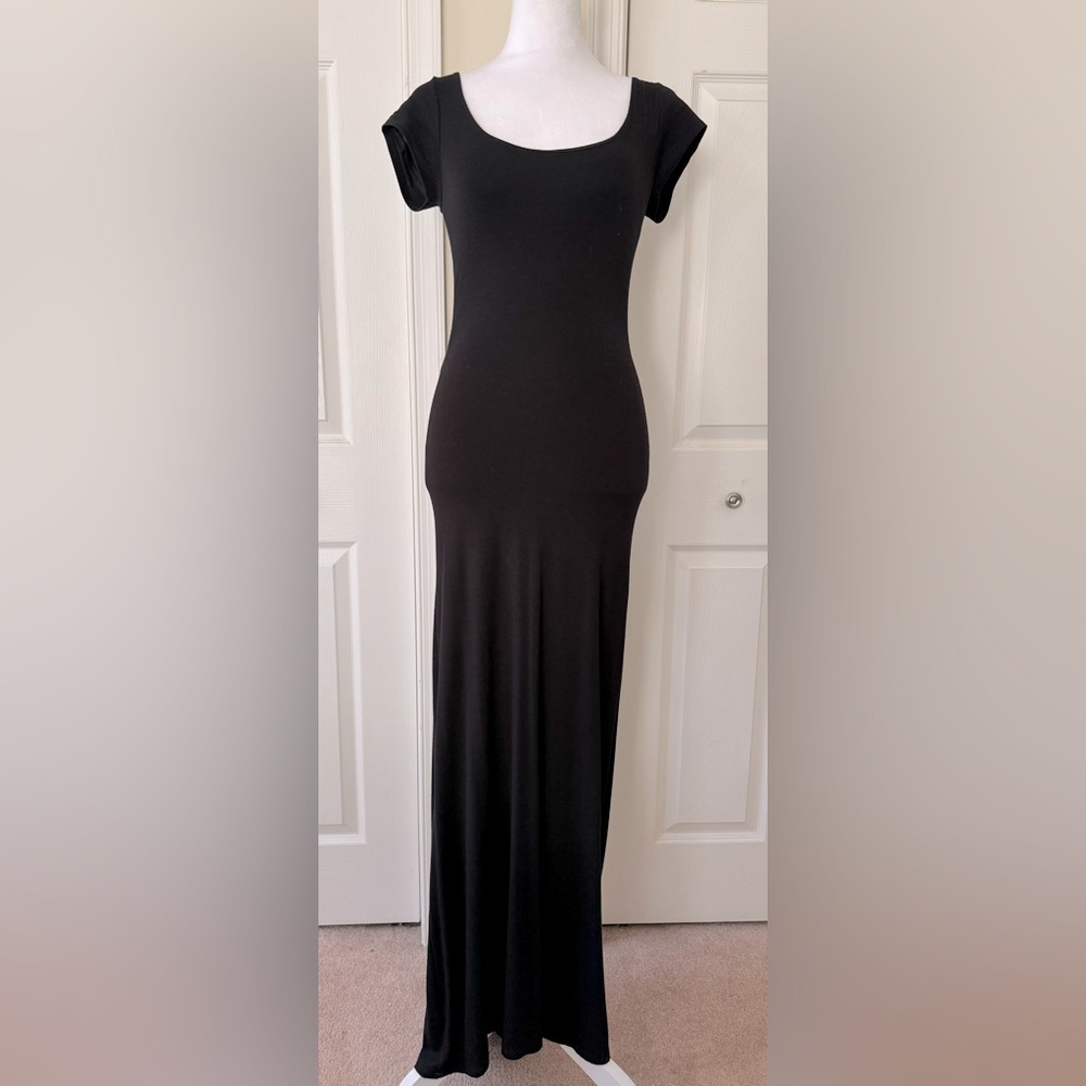 Velvet Torch black lined scoop neck asymmetrical long dress- size S -NWOT